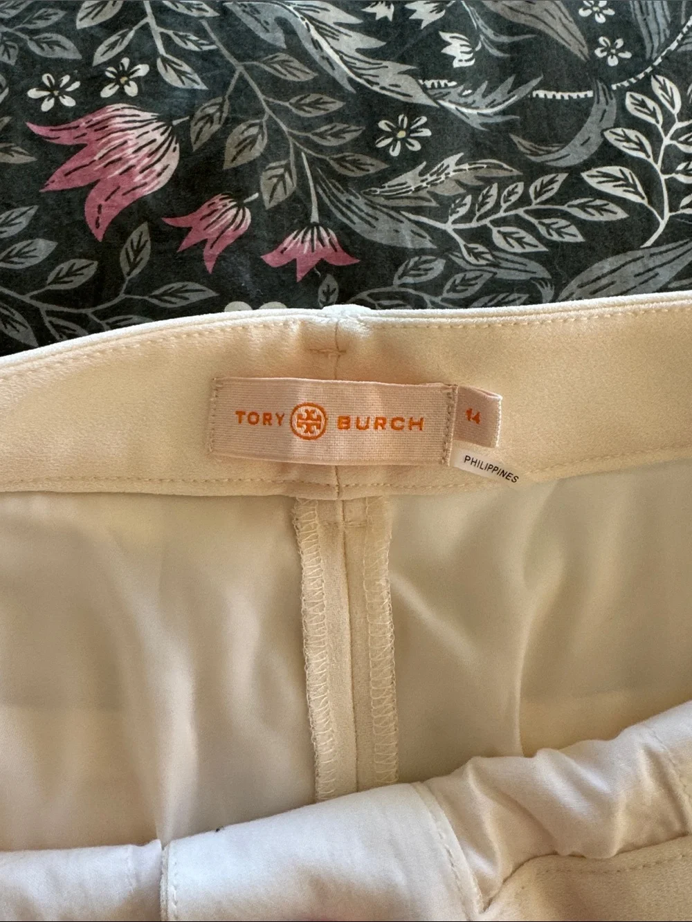 Tory Burch Cream Wide-Leg Cropped Pleat Pants